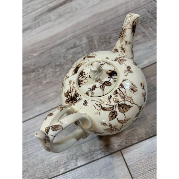 Brown Toile Collection Fine Porcelain Teapot Sugar Bowl and Creamer 3pc - Picture 5 of 14
